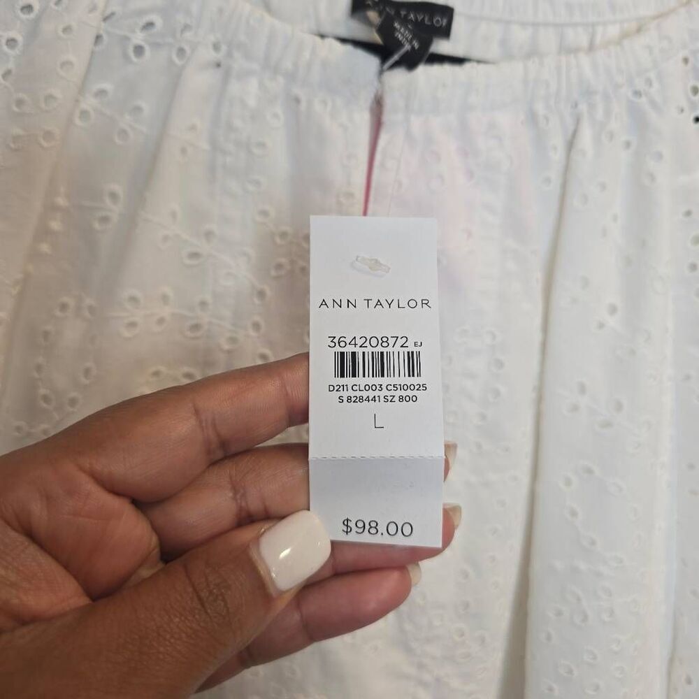Ann Taylor Eyelet Top Women's Large White Long Raglan Sleeve Popover Blouse - Picture 9 of 11
